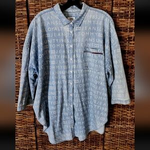 Retro Style Tommy Jeans Blue Cotton Button Up Blouse Top Shirt Sz M